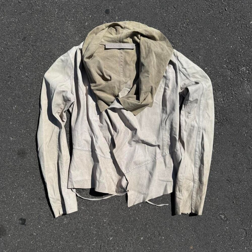 DROMe Pelle Leather Jacket Women’s Small Beige Italian Drape Moto Open Front